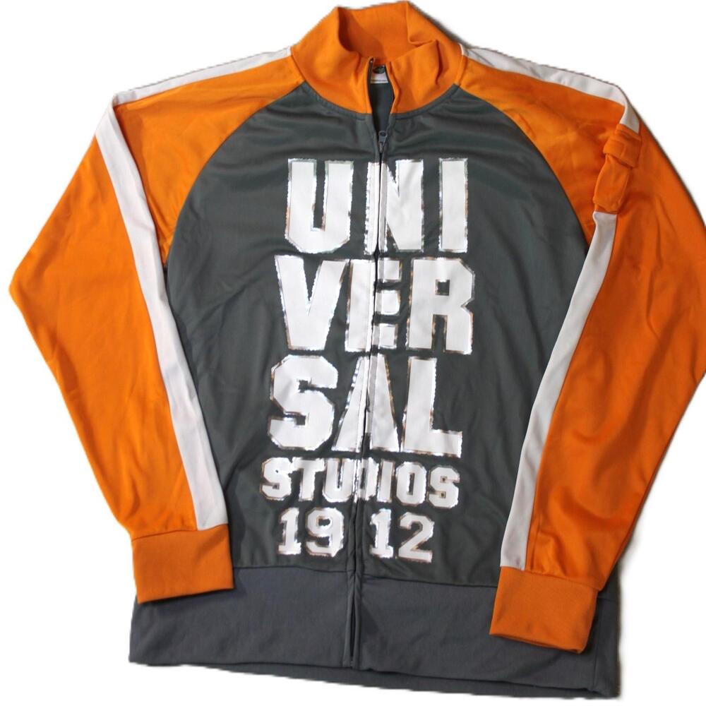 Universal Studios Jacket Mens L Gray Orange Track Full Zip Colorblock Microfiber